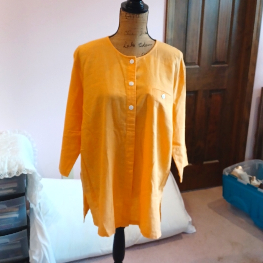 DENIM & CO. Ladies Golden Yellow Lunen/Cotton Tunic Large EUC
